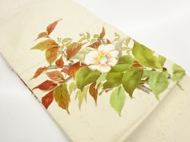 JAPANESE NAGOYA OBI / HIGE TSUMUGI / KINSAI / FLORAL PLANTS